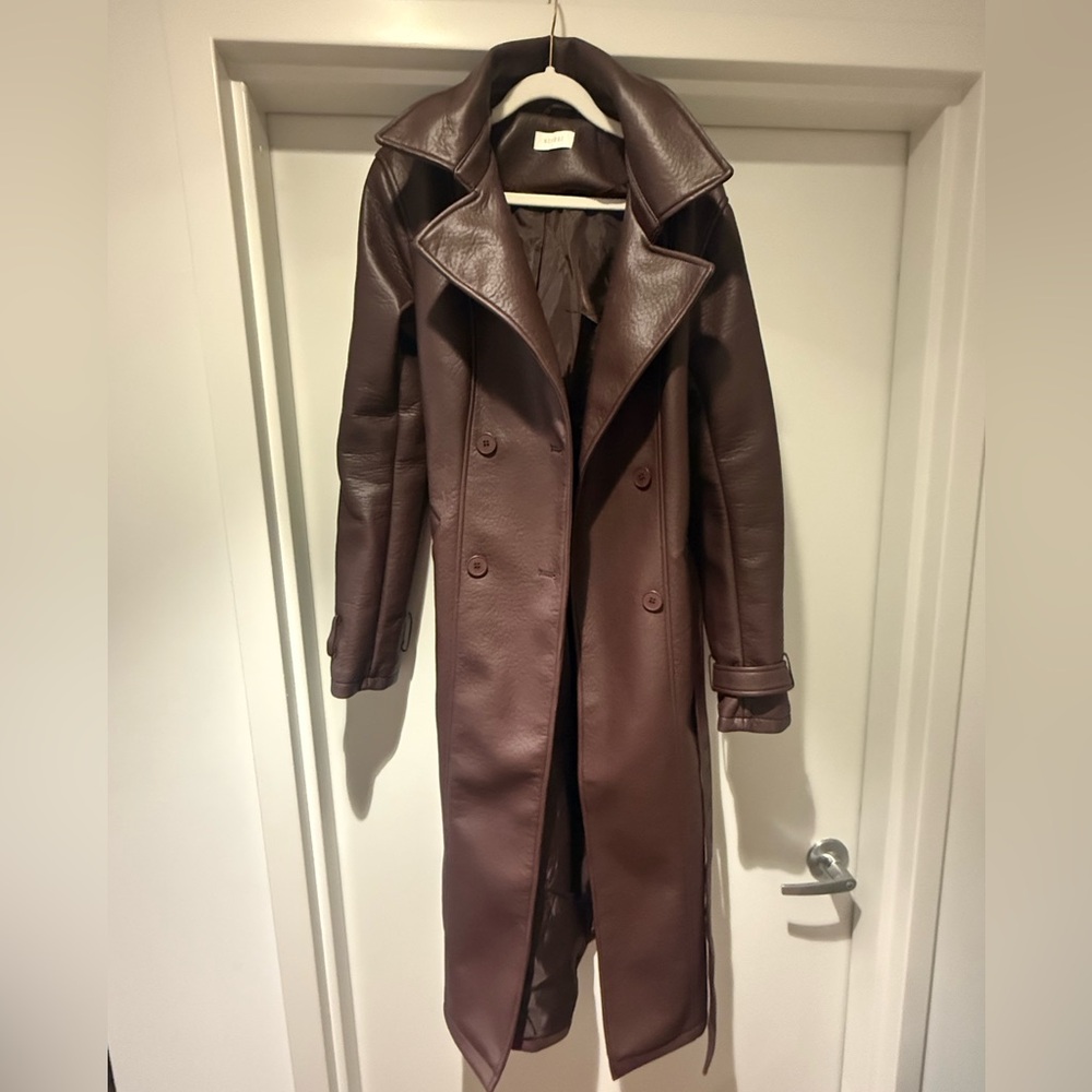 Meshki Tarah Faux Leather Trench Coat - Cacao Brown Size S